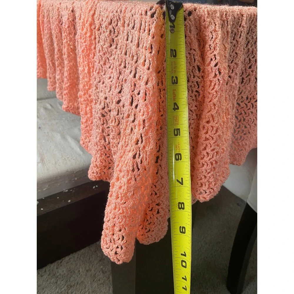 Vintage Handmade Crochet Lace Tablecloth Peach Coral Starburst Floral 56x56